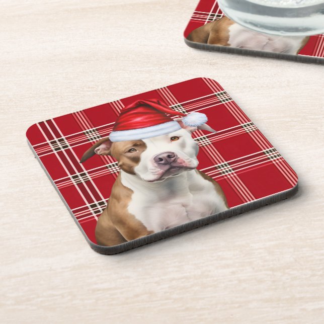 Dessous-de-verre Hiver Thmé Staffordshire Chien Red Holiday Plaid (Côté gauche)