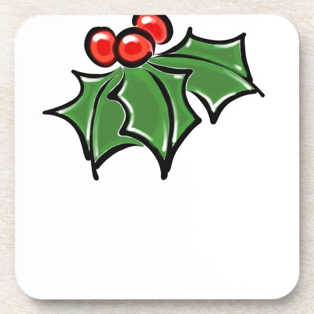 Dessous-de-verre Holly Feuilles, Holly baies, fun vacances botaniqu (Devant)