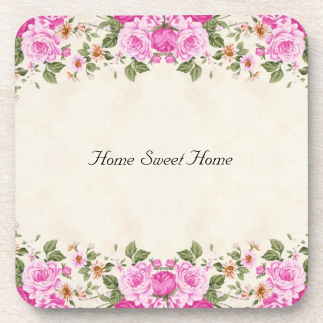 Dessous-de-verre Home Sweet Home & Beautiful Pink Flowers (Devant)