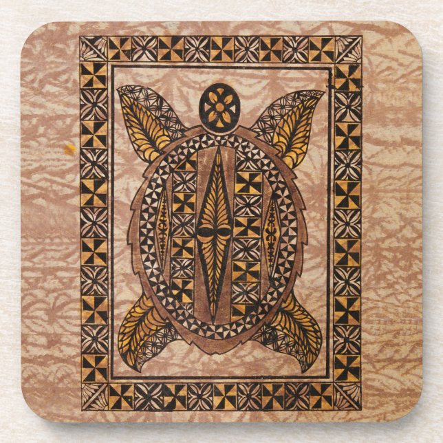 Dessous-de-verre Honu Tapa de tatouage hawaïen primitif (Devant)