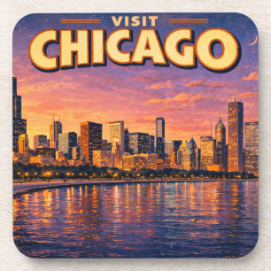 Dessous-de-verre Horizon de Chicago et lac Michigan au crépuscule