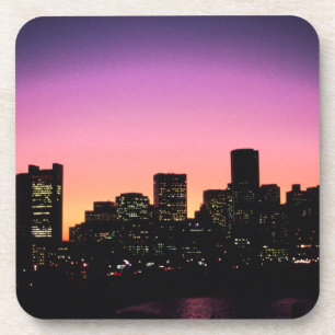 Dessous-de-verre Horizon de coucher du soleil de Boston du port