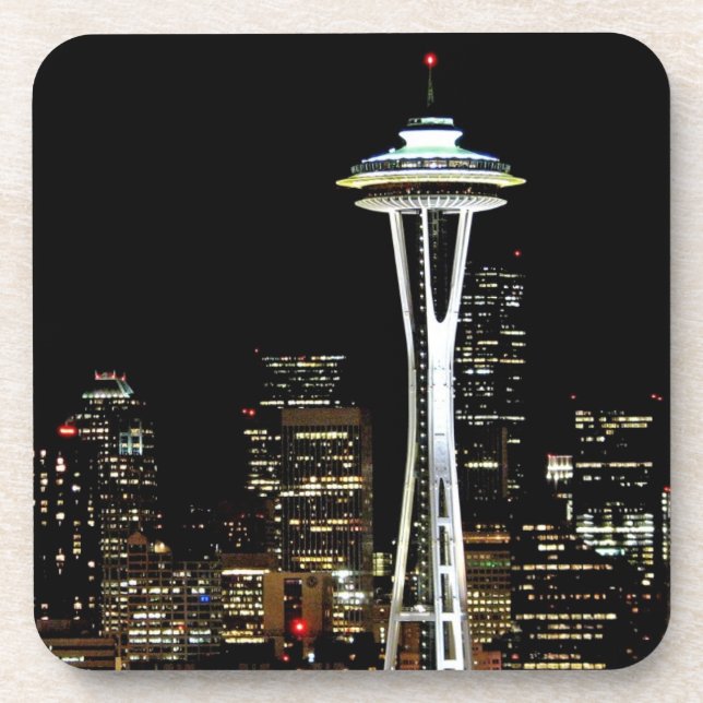 Dessous-de-verre Horizon de Seattle la nuit, avec l'aiguille de (Devant)