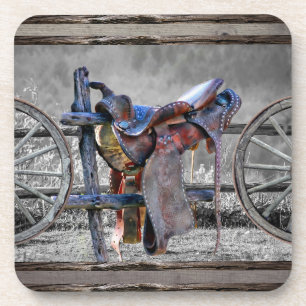 Dessous-de-verre Horse Saddle Corral clôture Western Wagon Wheels