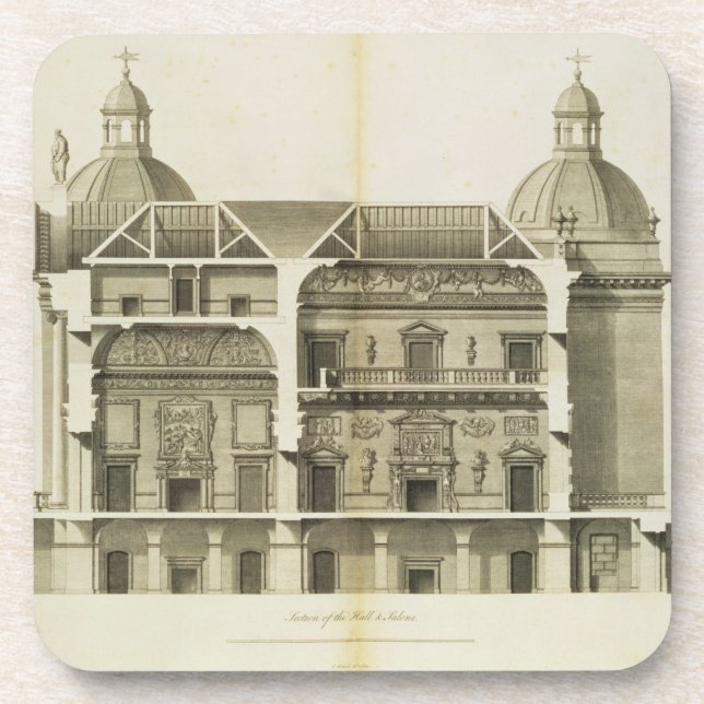 Dessous-de-verre Houghton Hall : section transversale du Hall et du (Devant)