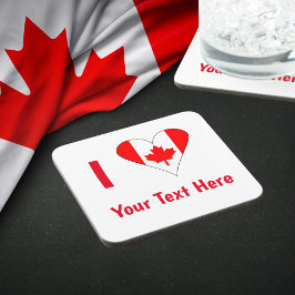 Dessous-de-verre I (Coeur du drapeau canadien) Votre texte rouge