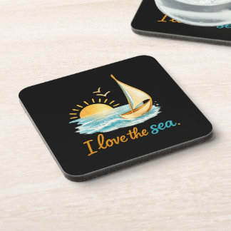 Dessous-de-verre I Love the Sea Sailboat Sunset Ocean Illustration 
