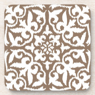 Dessous-de-verre Ikat damask pattern - Taupe Tan et Blanc