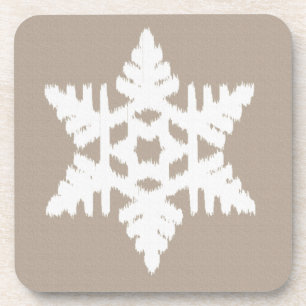 Dessous-de-verre Ikat Flocon de neige - Taupe brun clair et blanc