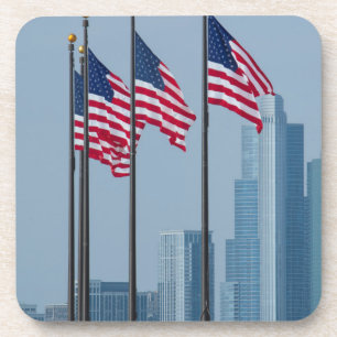 Dessous-de-verre Illinois, Chicago. Navy Pier, drapeaux américains 