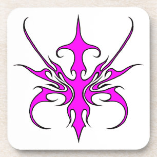 Dessous-de-verre Illustration d'art linéaire tribal rose et noir fé