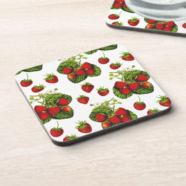 Dessous-de-verre Illustration de fraise botanique Imprimer sur blan (Côté gauche)