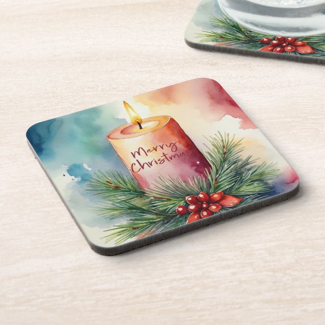 Dessous-de-verre Illustration de la bougie de Noël de l'aquarelle (Côté gauche)