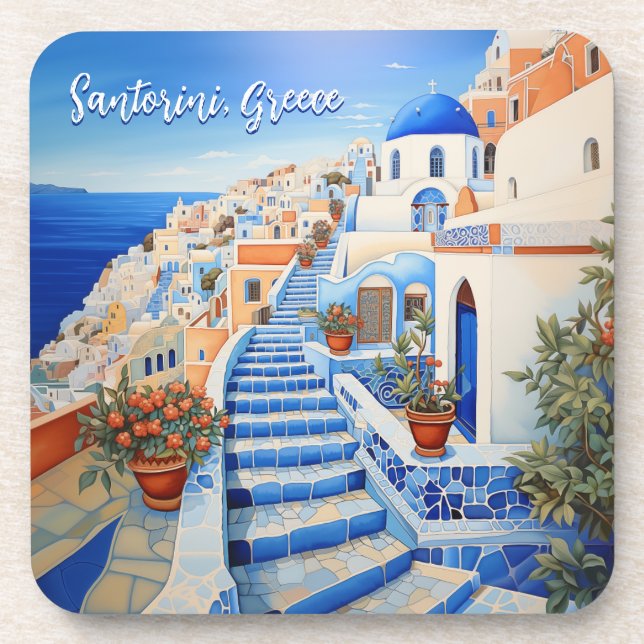 Dessous-de-verre Illustration de l'île de Santorin | Art du voyage (Devant)