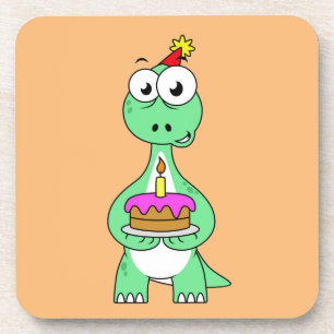 Dessous-de-verre Illustration Du Brontosaurus Avec Gâteau D'Anniver