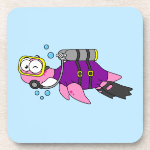 Dessous-de-verre Illustration D'Un Loch Ness Monster Scuba Diver.