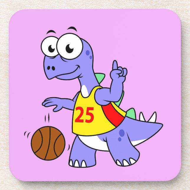 Dessous-de-verre Illustration D'Un Stegosaurus Jouant Au Basket. (Devant)
