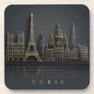 Dessous-de-verre Illustration élégante de la skyline de Paris en or