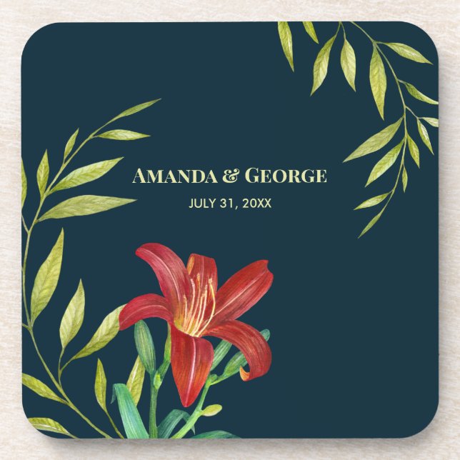 Dessous-de-verre Illustration mariage orange Lily Turquoise foncé (Devant)