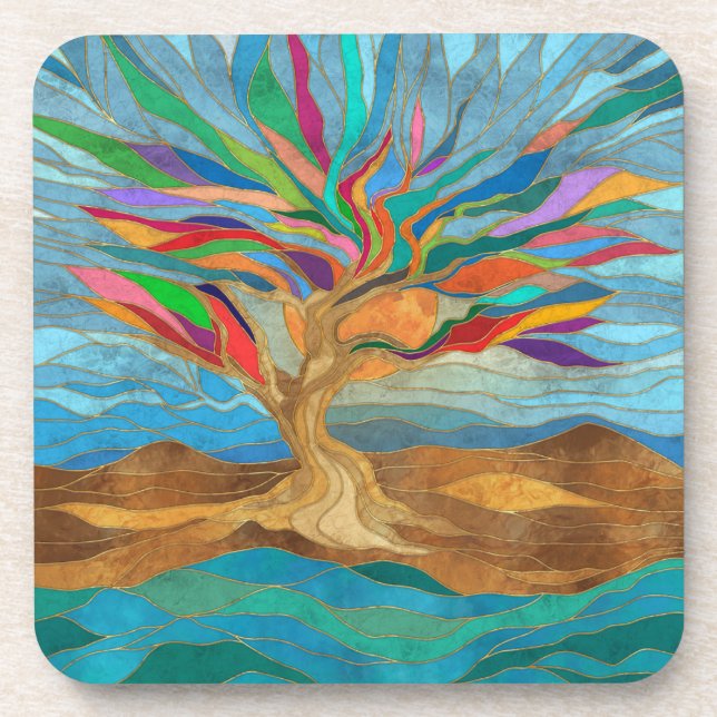 Dessous-de-verre Imaginaire de feuillage Arbre de mosaïque (Devant)
