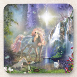 Dessous-de-verre Imaginaire Mère Unicorne et bébé dans un jardin de