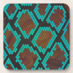 Dessous-de-verre Impression Brown et Turquoise de serpent