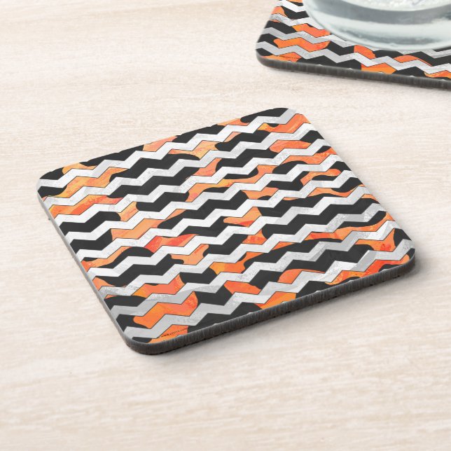 Dessous-de-verre Impression Chevron noir et orange de vache (Côté gauche)