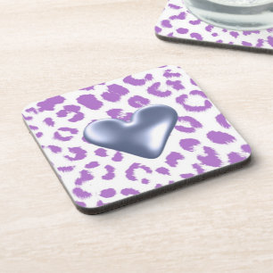 Dessous-de-verre Impression léopard violet avec motif de cœur