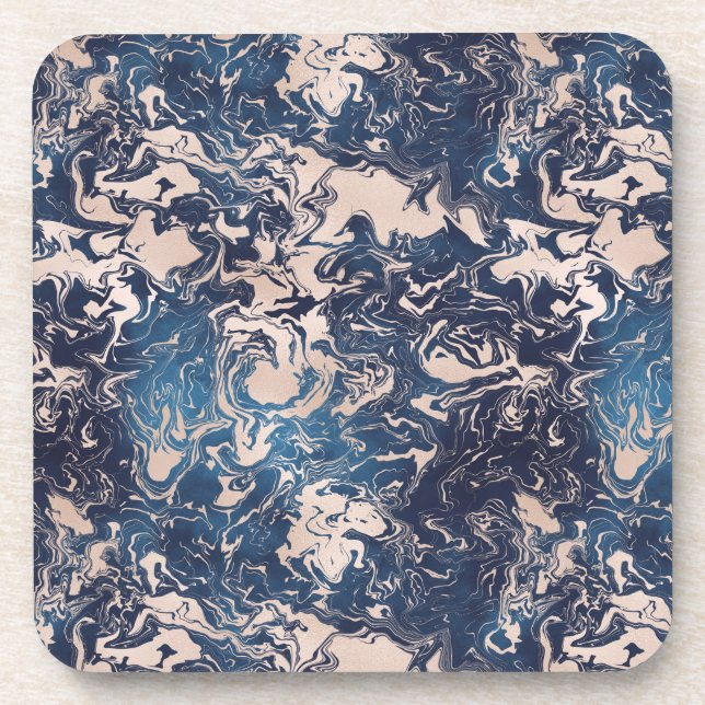 Dessous-de-verre Indigo Cream Marble Motif Élégant et élégant (Devant)