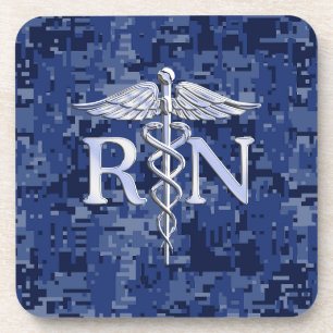 Dessous-de-verre Infirmière autorisée RN Caduceus sur Camo Bleu