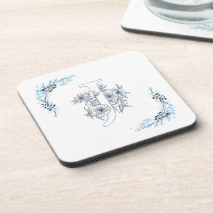Dessous-de-verre Initiale "J" Monogramme bleu Calme Floral