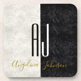 Dessous-de-verre Initiales modernes en noir et blanc Monogramme
