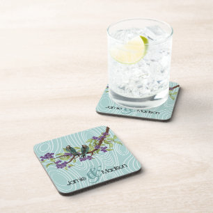 Dessous-de-verre Inséparables turquoises assis dans l'arbre