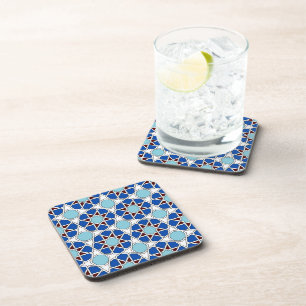 Dessous-de-verre Islamique Bleu Blanc Motif Géométrique Marocain Be