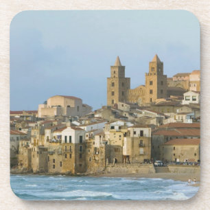 Dessous-de-verre Italie, Sicile, Cefalu, Vue avec Duomo depuis 2