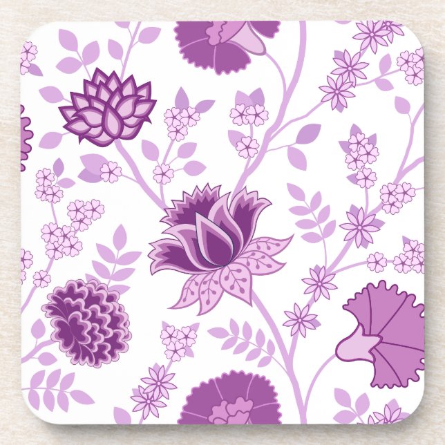Dessous-de-verre Jacobean Floral Lg Motif rose sur blanc (Devant)