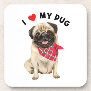 Dessous-de-verre J'aime mon Carlin mignon Chien de Chien de Chien d