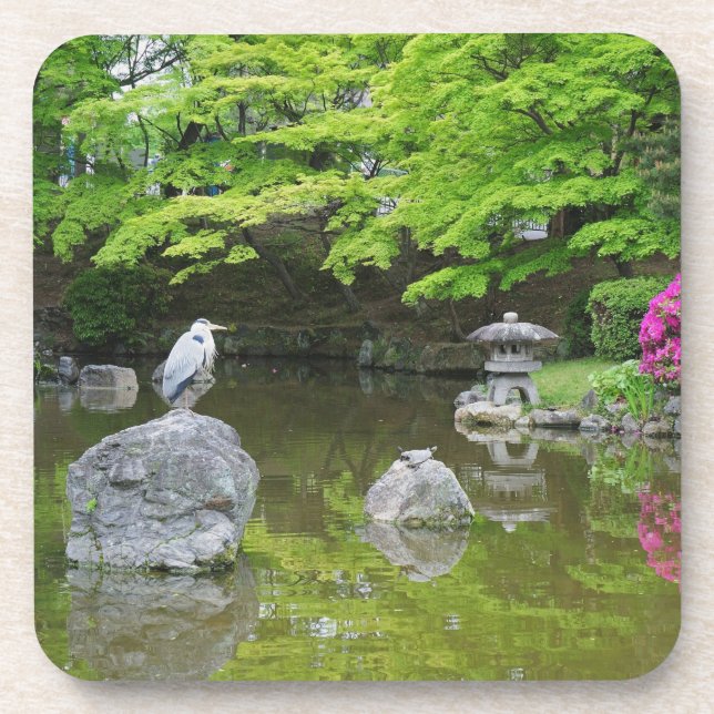 Dessous-de-verre Japon, Kyoto. Héron dans les feuilles verts (Devant)