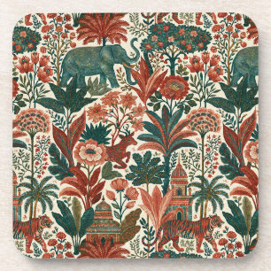 Dessous-de-verre Jardin Colonial Indien Eléphants Tigres Vintage
