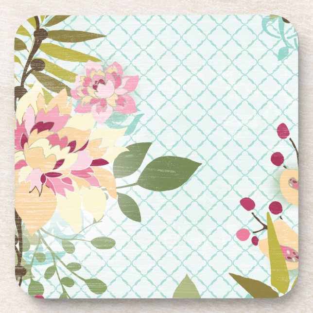 Dessous-de-verre Jardin floral, Arrière - plan bleu (Devant)