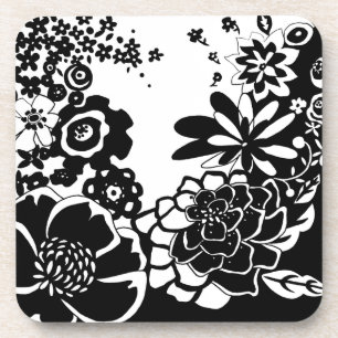 Dessous-de-verre Jardin floral noir et blanc Motif graphique