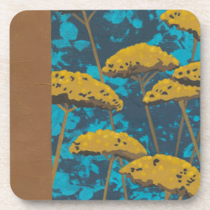 Dessous-de-verre Jardin Golden Yarrow avec Arrière - plan bleu