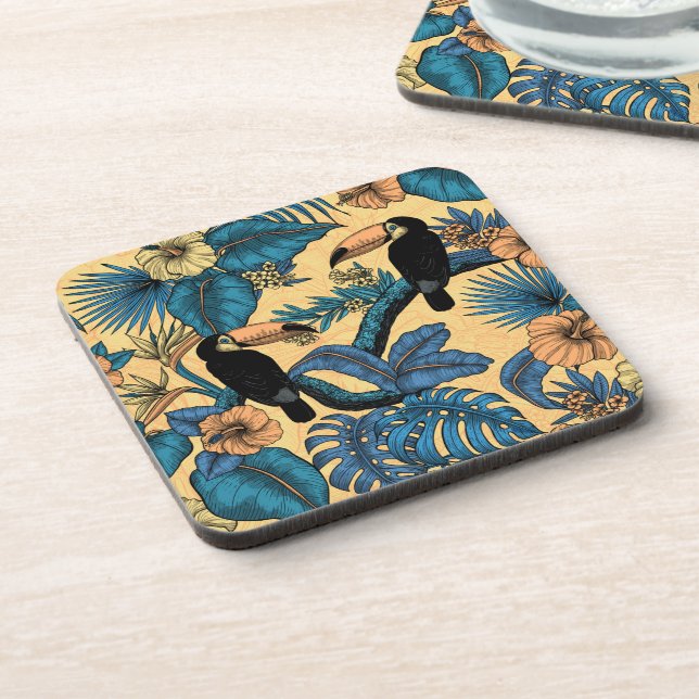 Dessous-de-verre Jardin toucan en jaune et bleu (Côté gauche)