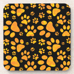 Dessous-de-verre Jaune orange de motif d'empreinte de patte de