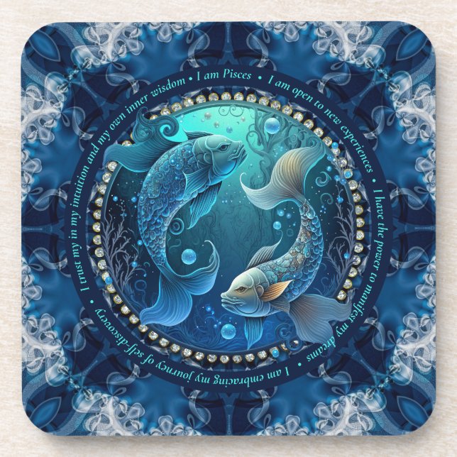Dessous-de-verre Je suis Pisces Affirmations personnalisables Ensem (Devant)