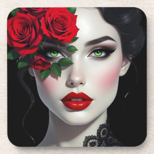Dessous-de-verre Je t'aime Belle femme avec rose rouge