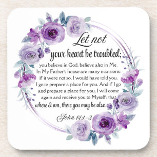 Dessous-de-verre Jean 14:1-3 Verse de la Bible Floral violet