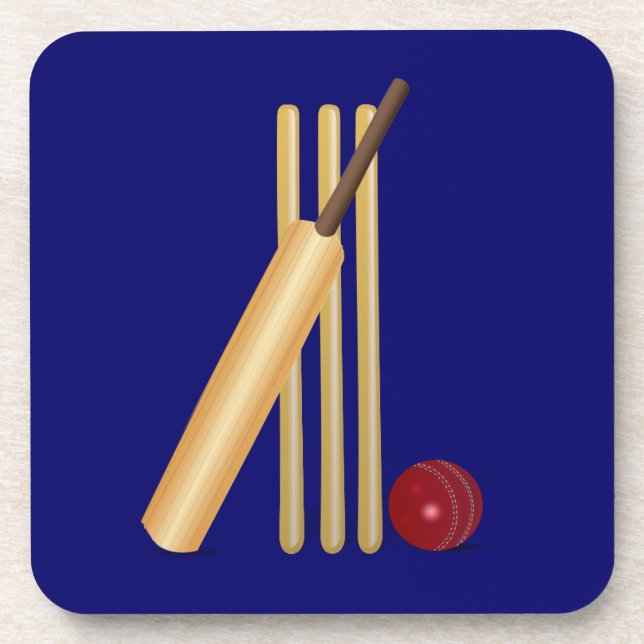 Dessous-de-verre Jeu de cricket, wicket, balle et batte (Devant)