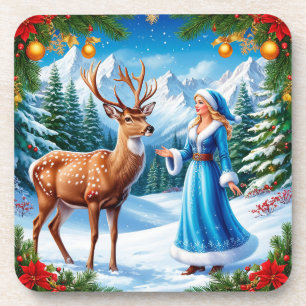 Dessous-de-verre Jeune Fille de Neige Scène hivernale Enchantée