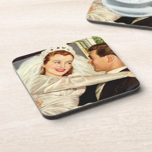 Dessous-de-verre Jeunes mariés de mariage vintage, mariée et mari h
